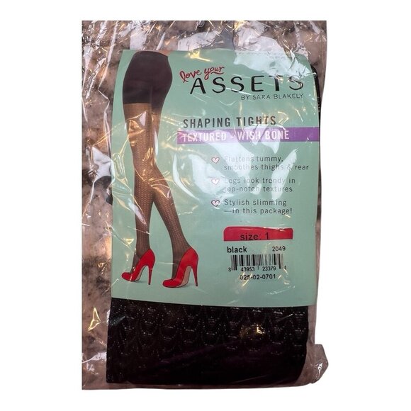 Spanx Love your Assets Size 1 Black Wishbone Textured Shaping Tights Hosiery - Picture 1 of 2
